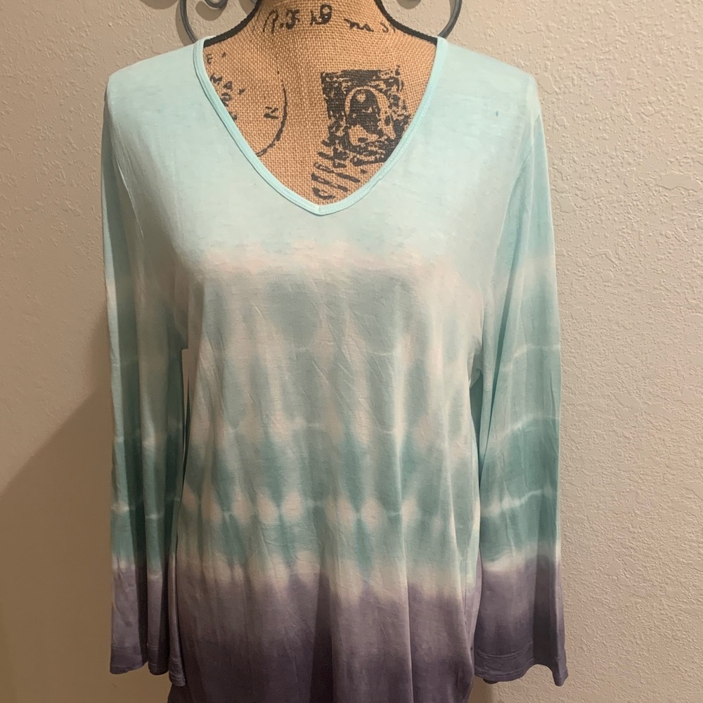 XCVI Aqua and Lavender Long Sleeve Top
